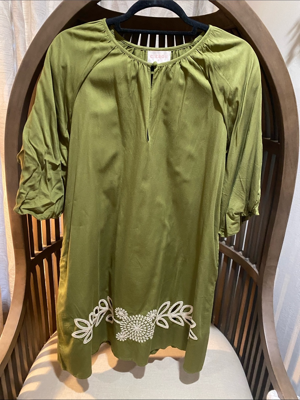 Cecico Olive Midi Dress with White Embroidered Hem